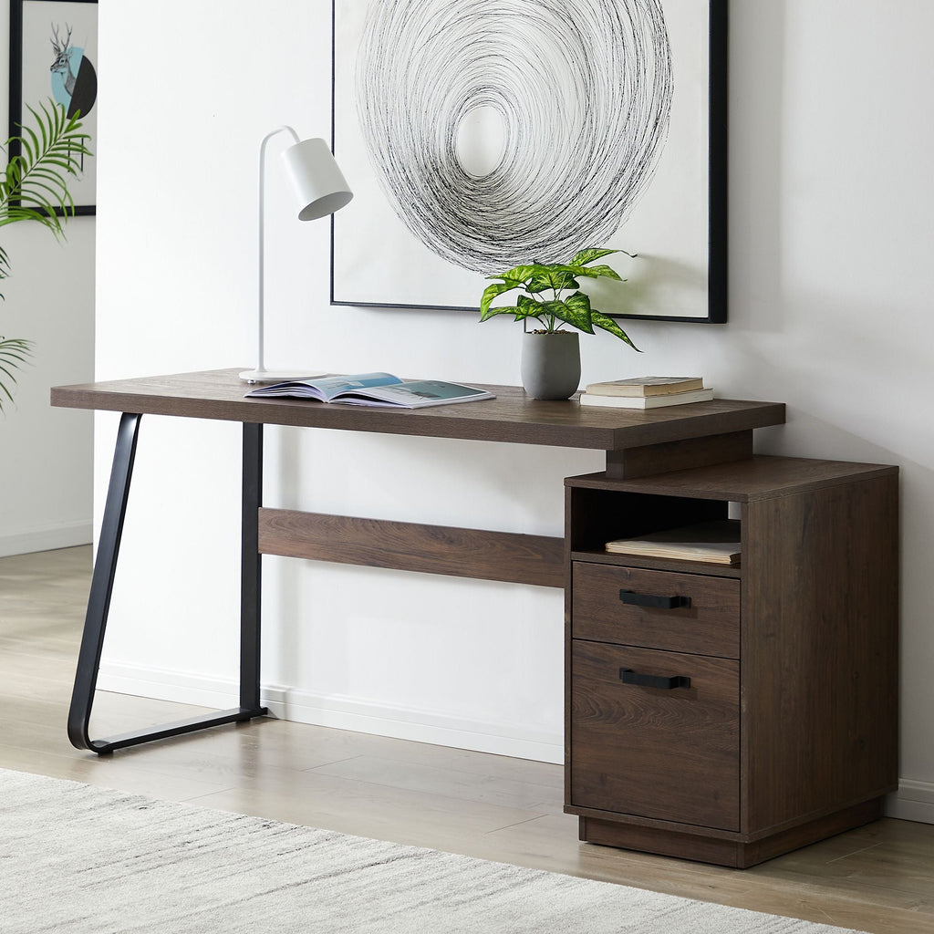 Home Office Computer Desk with Drawers/Hanging Letter - size Files, 65 inch Writing Study Table with Drawers - PowerPort Electronics