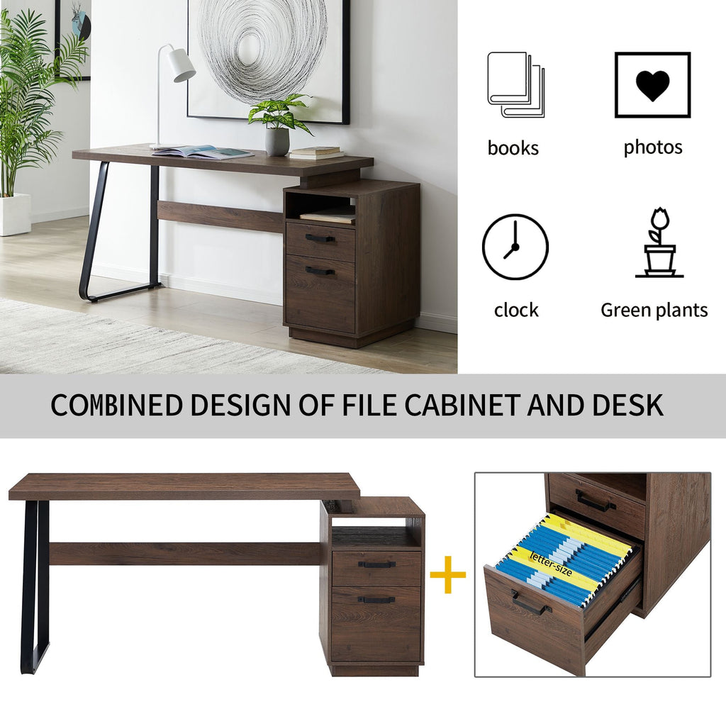 Home Office Computer Desk with Drawers/Hanging Letter - size Files, 65 inch Writing Study Table with Drawers - PowerPort Electronics