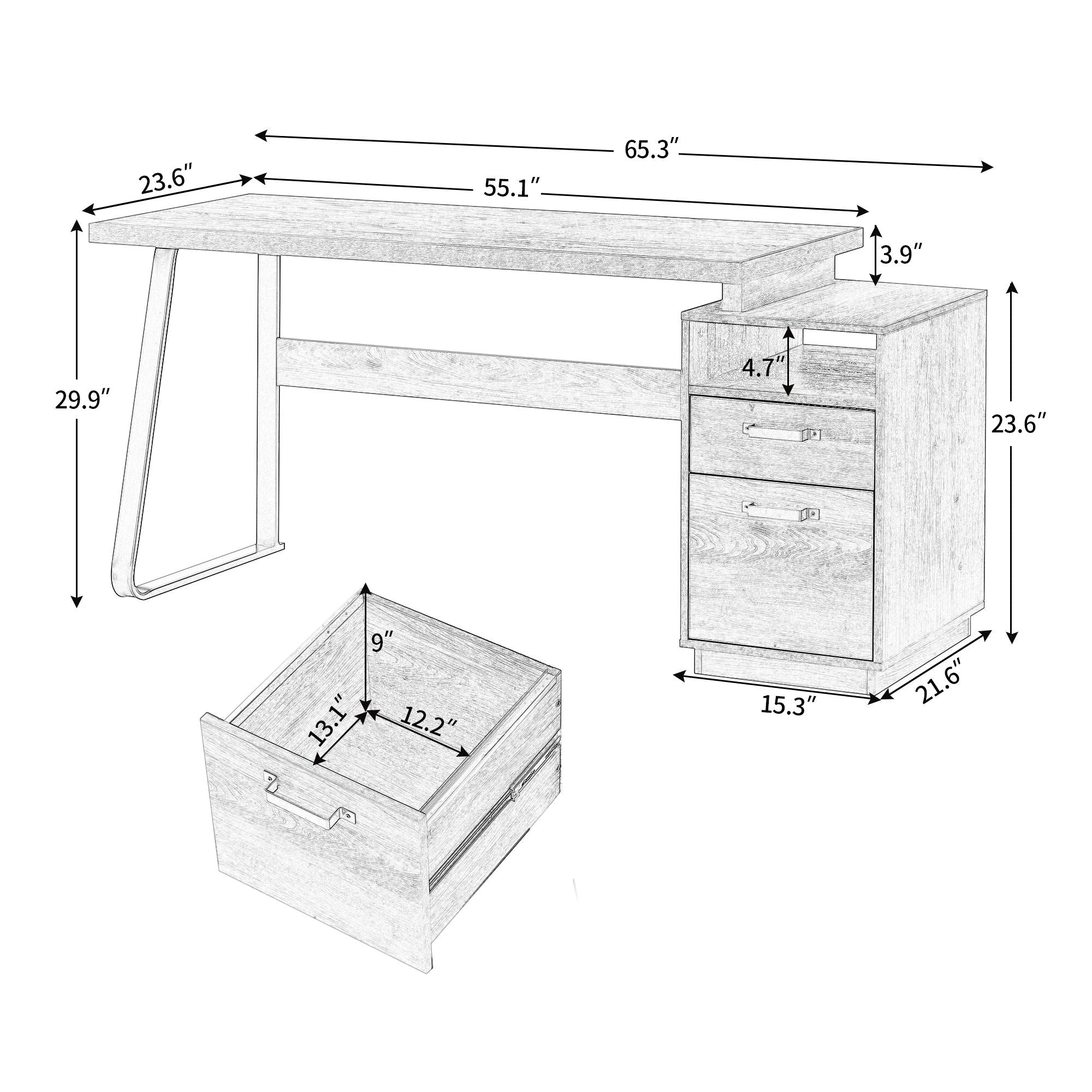 Home Office Computer Desk with Drawers/Hanging Letter - size Files, 65 inch Writing Study Table with Drawers - PowerPort Electronics
