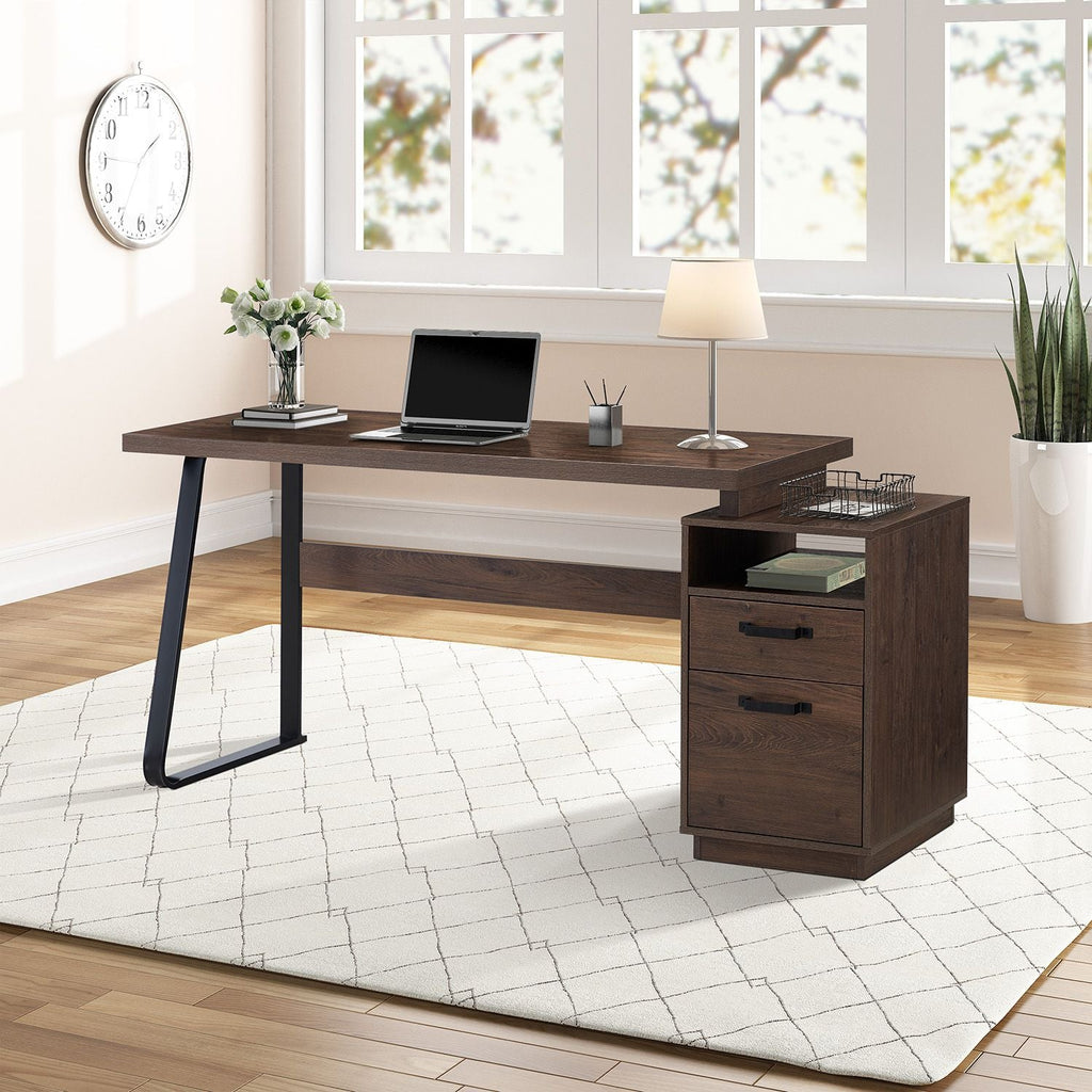 Home Office Computer Desk with Drawers/Hanging Letter - size Files, 65 inch Writing Study Table with Drawers - PowerPort Electronics