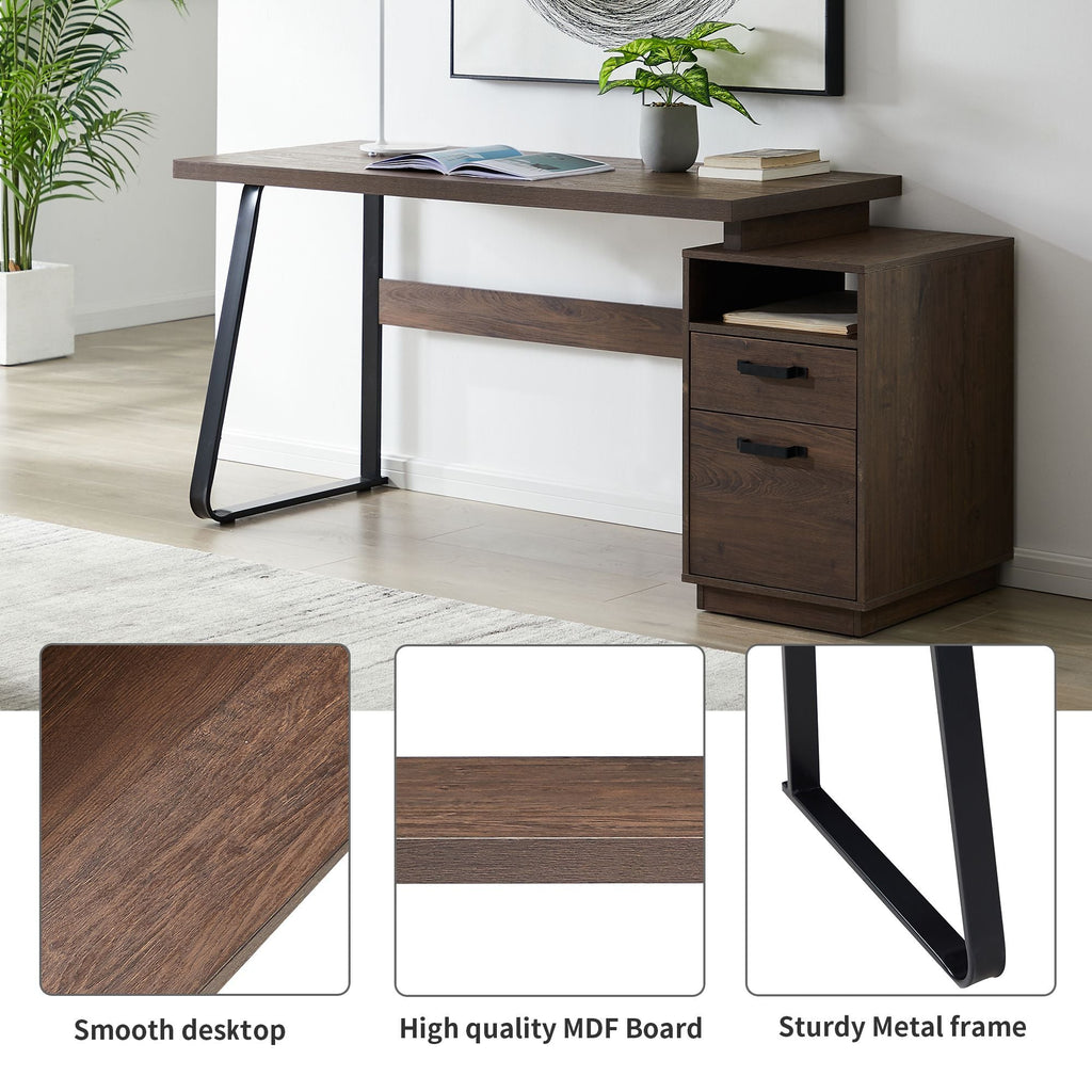 Home Office Computer Desk with Drawers/Hanging Letter - size Files, 65 inch Writing Study Table with Drawers - PowerPort Electronics