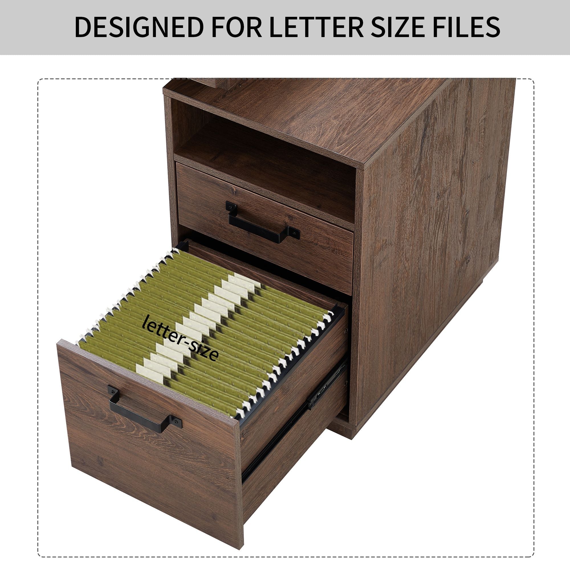 Home Office Computer Desk with Drawers/Hanging Letter - size Files, 65 inch Writing Study Table with Drawers - PowerPort Electronics